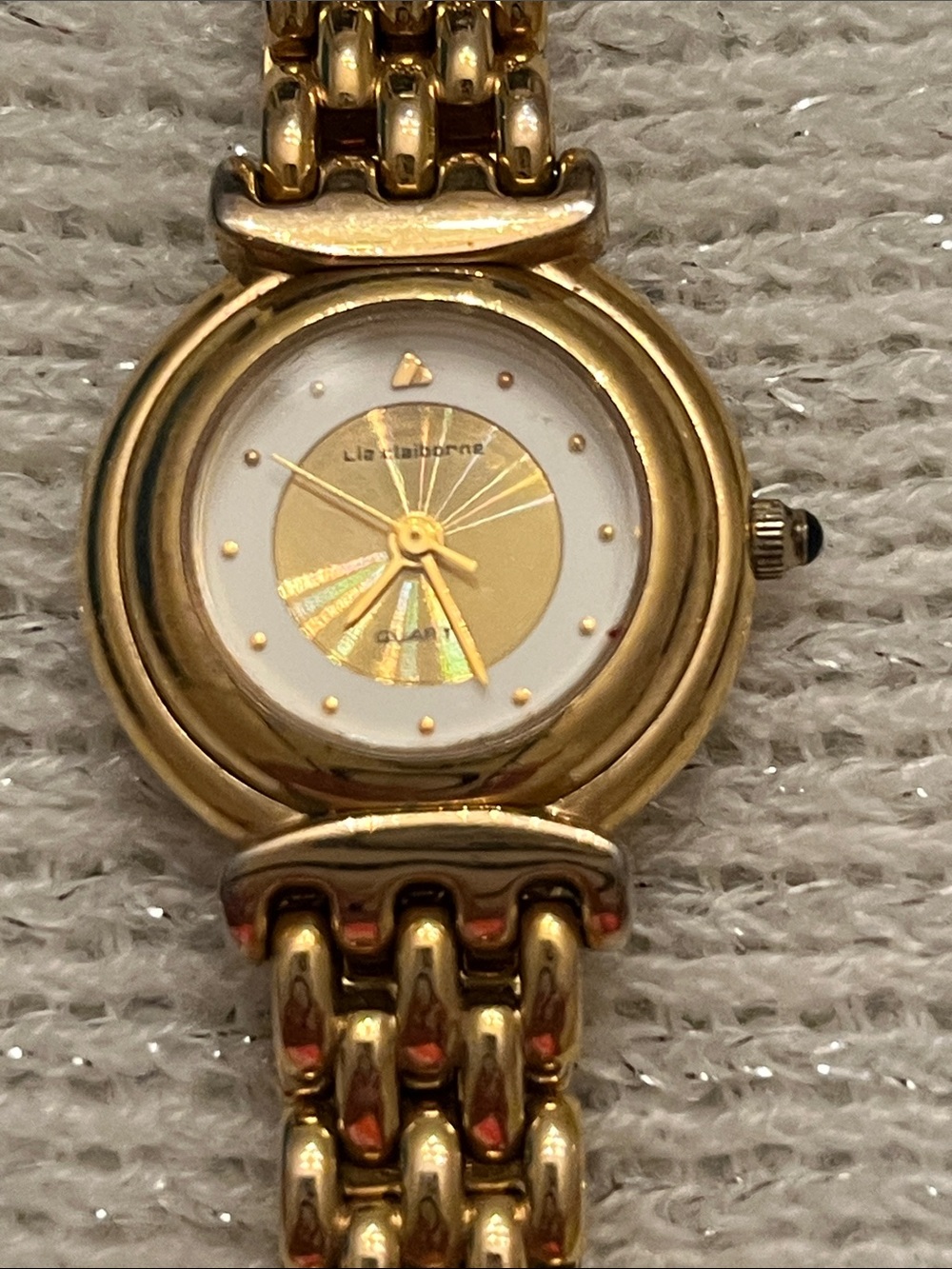 Liz Claiborne Gold and White Round Bracelet Watch